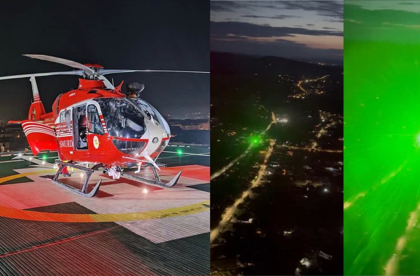 Laser îndreptat spre un elicopter SMURD la aterizarea pe heliportul din Bistrița. Poliția a fost sesizată
