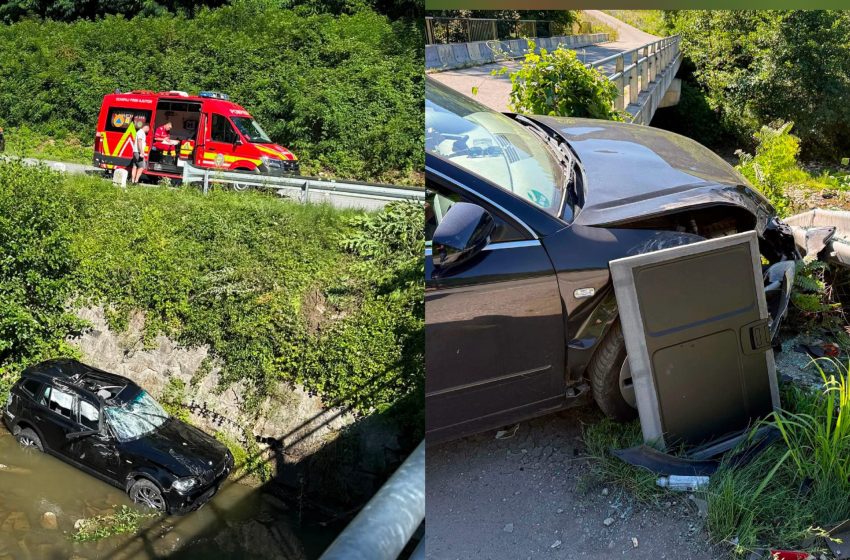  Accident între Salva și Coșbuc! Un autoturism a ajuns în râul Sălăuța