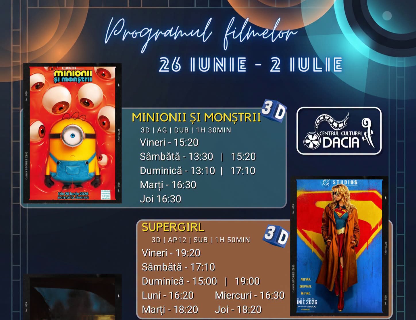  Programul filmelor la Cinema Dacia din Bistrița, în perioada 26 iunie -2 iulie 2026