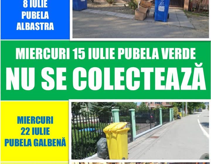  PUBELA VERDE NU SE COLECTEAZĂ ÎN ACEASTĂ SĂPTĂMÂNĂ!