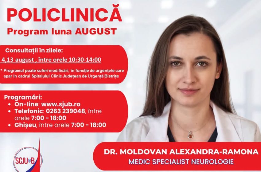  Policlinica Bistrița deschide programările pentru luna august la Neurologie și ORL. FOTO