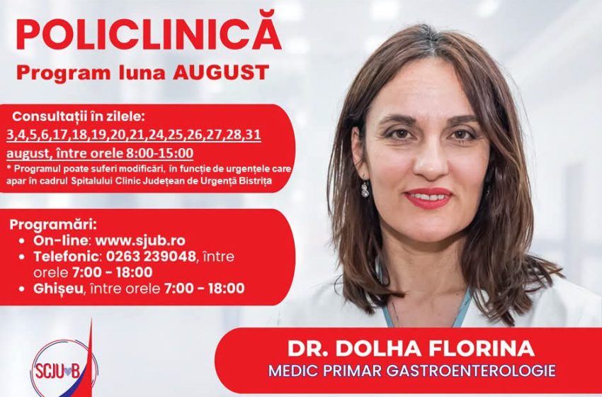 Se deschid programările pentru luna august la încă trei specialități, în Policlinica Bistrița