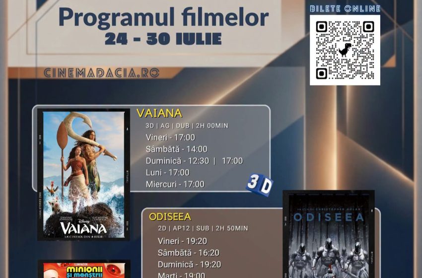 Programul filmelor la Cinema Dacia din Bistrița, în perioada 24-30 iulie 2026