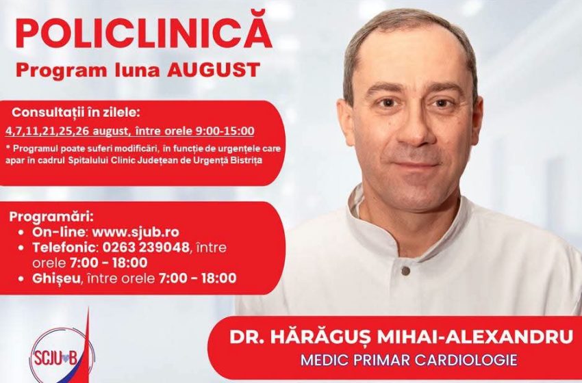  Programările pentru Cardiologie, disponibile de miercuri, 29 iulie, la Policlinica Bistrița
