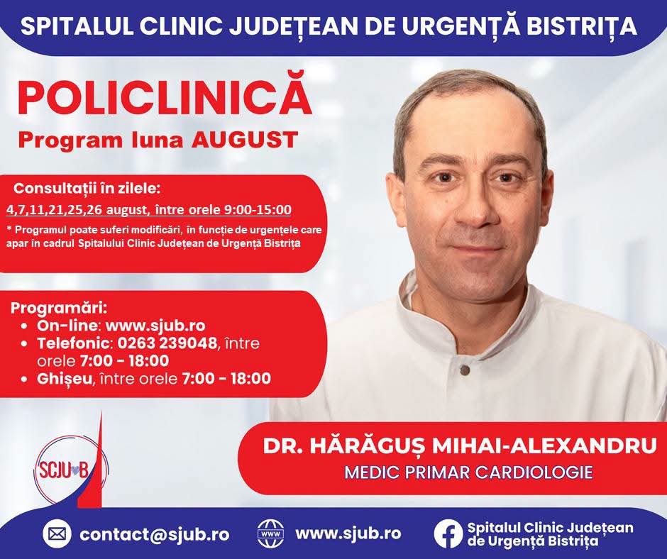  Programările pentru Cardiologie, disponibile de miercuri, 29 iulie, la Policlinica Bistrița