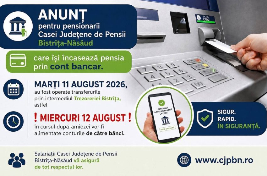  Pensii în conturile bancare, miercuri după-amiază. Anunț pentru pensionarii din Bistrița-Năsăud