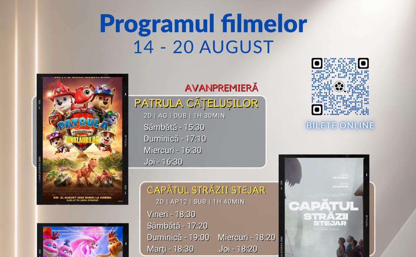  Programul filmelor la Cinema Dacia din Bistrița, în perioada 14-20 august 2026