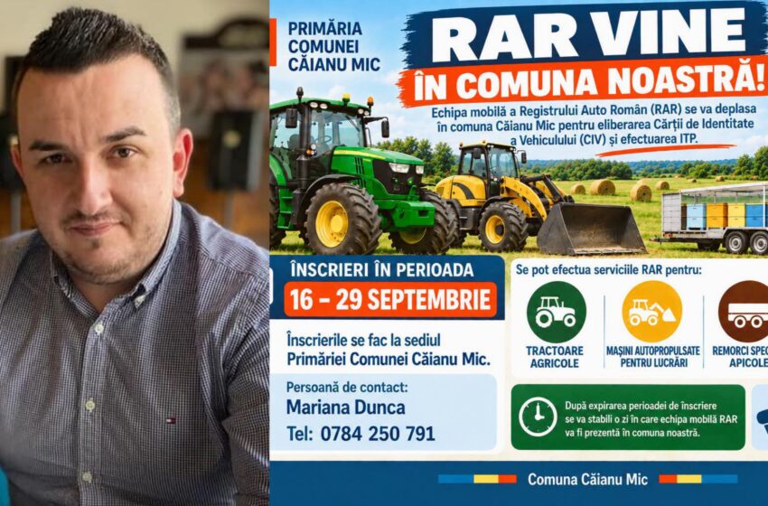  RAR vine în comuna Căianu Mic. Fermierii se pot înscrie pentru CIV și ITP