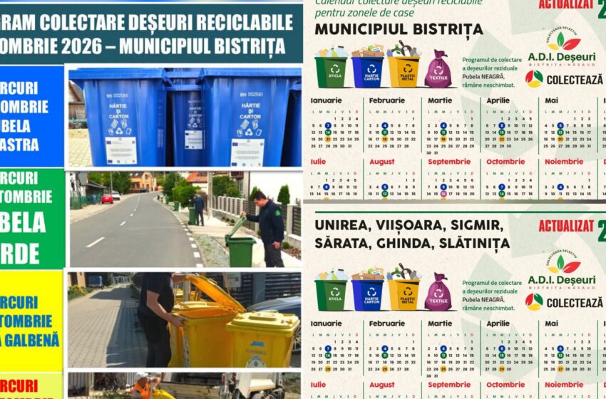  Programul de colectare a deșeurilor reciclabile în Bistrița, în luna octombrie 2026