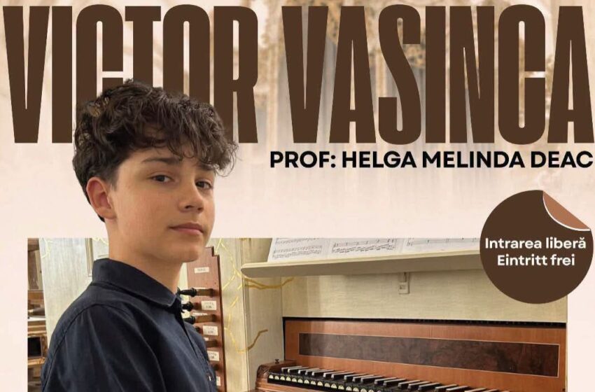  Victor Vasinca, la aproape 14 ani, urcă la orga Bisericii Evanghelice din Bistrița