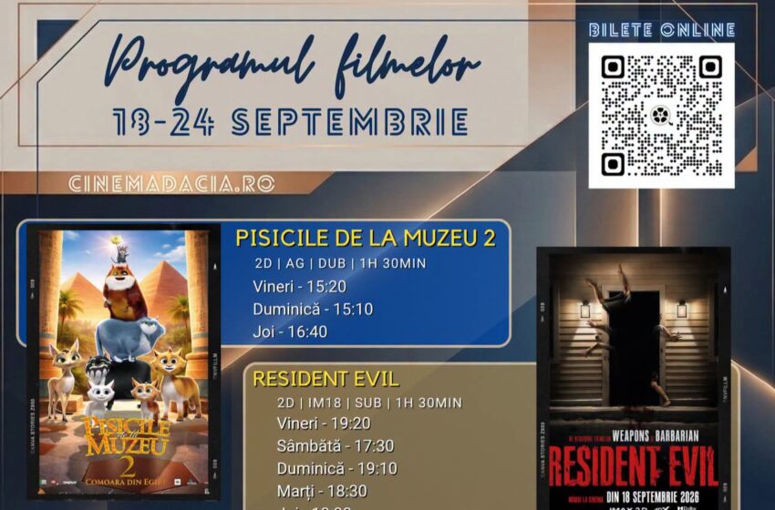  Programul filmelor la Cinema Dacia din Bistrița, în perioada 18-24 septembrie 2026