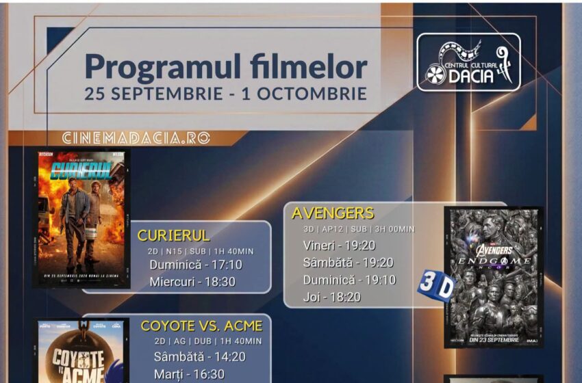  Programul filmelor la Cinema Dacia din Bistrița, în perioada 25 septembrie -1 octombrie 2026