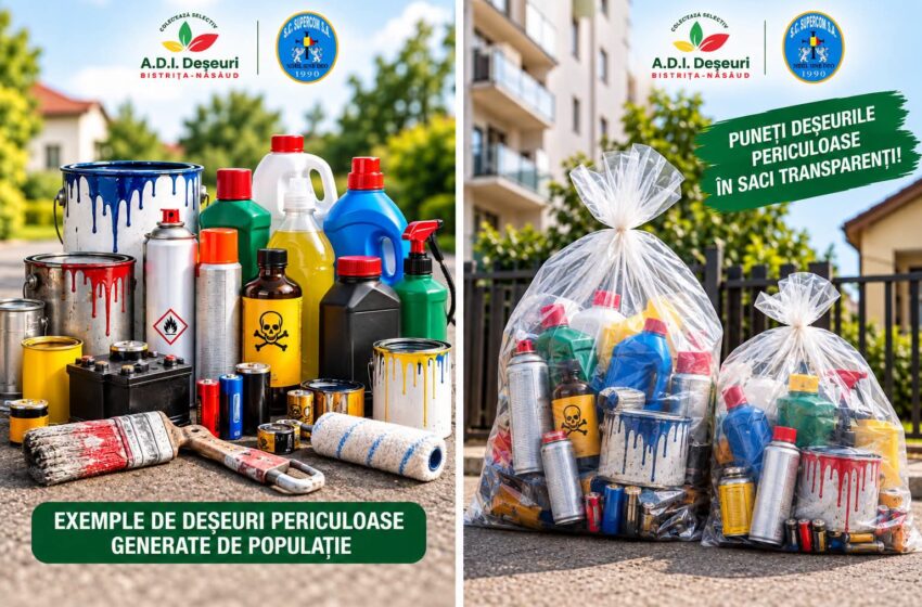 Campanie gratuită pentru colectarea deșeurilor periculoase în Bistrița-Năsăud. Programul pe localități și străzi. FOTO