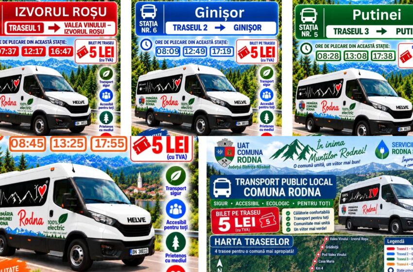  Transport public electric, inaugurat în comuna Rodna. Patru trasee leagă centrul comunei de zonele periferice