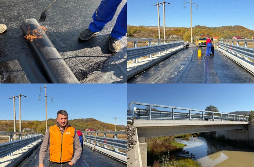  Pod nou peste râul Ilișua, la Căianu Mic. Se lucrează la hidroizolație, înainte de asfaltare. FOTO