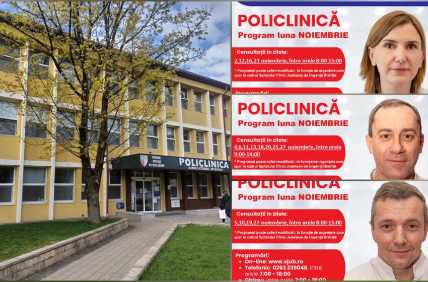 Programul medicilor cardiologi de la Policlinica Bistrița, în luna noiembrie. FOTO