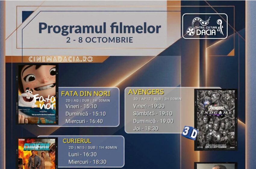 Programul filmelor la Cinema Dacia din Bistrița, în perioada 2-8 octombrie 2026