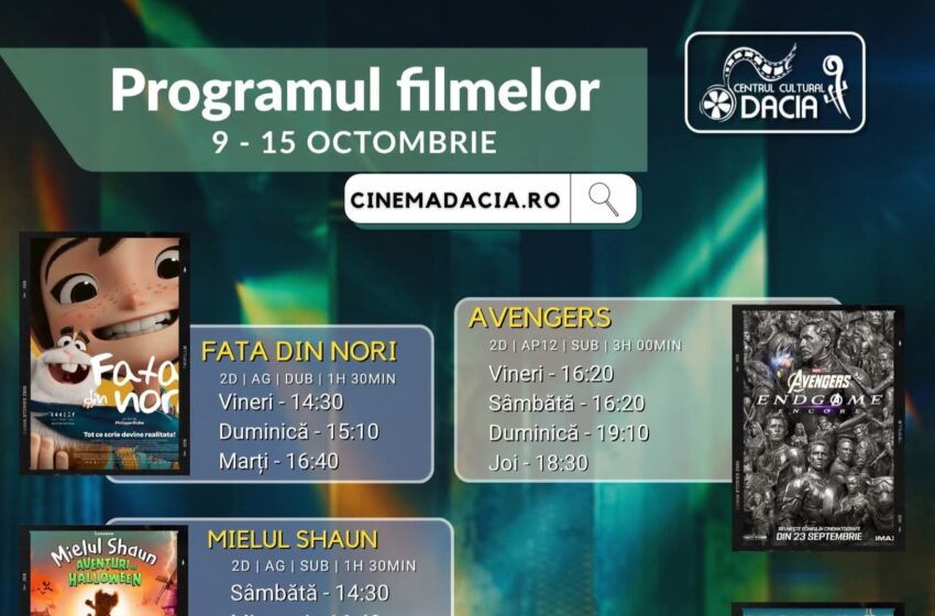  Programul filmelor la Cinema Dacia din Bistrița, în perioada 9-15 octombrie 2026
