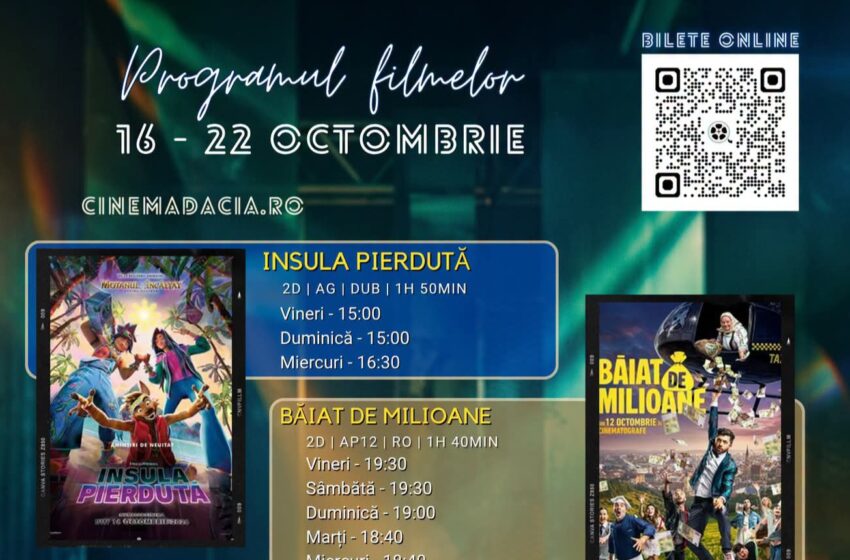  Programul filmelor la Cinema Dacia din Bistrița, în perioada 16-22 octombrie 2026