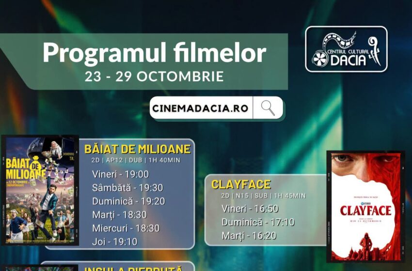  Programul filmelor la Cinema Dacia din Bistrița, în perioada 23-29 octombrie 2026
