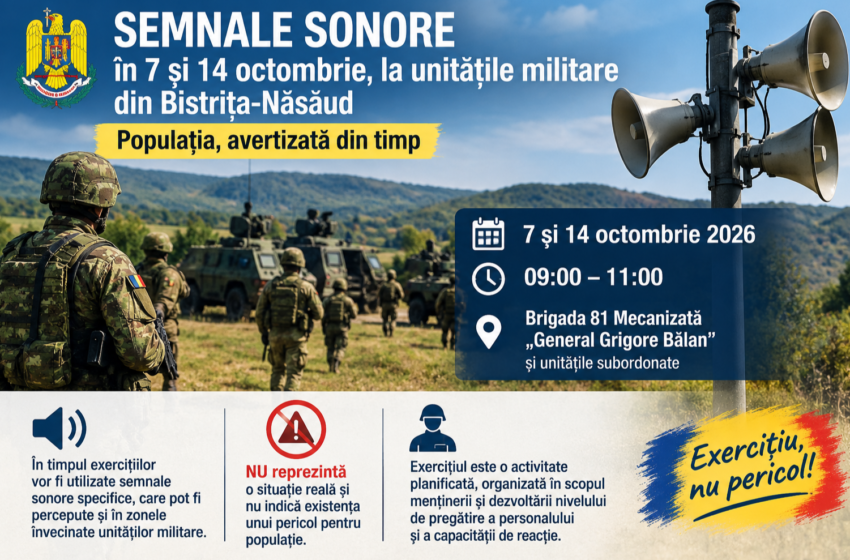  Semnale sonore în 7 și 14 octombrie, la unitățile militare din Bistrița-Năsăud. Populația, avertizată din timp